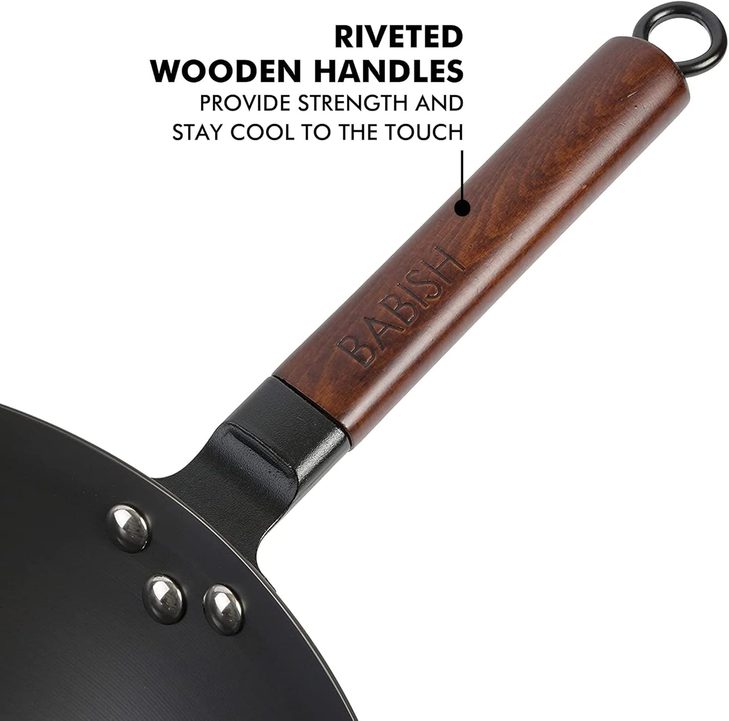 Babish Carbon Steel Flat Bottom Wok and Stir Fry Pan, 14-Inch