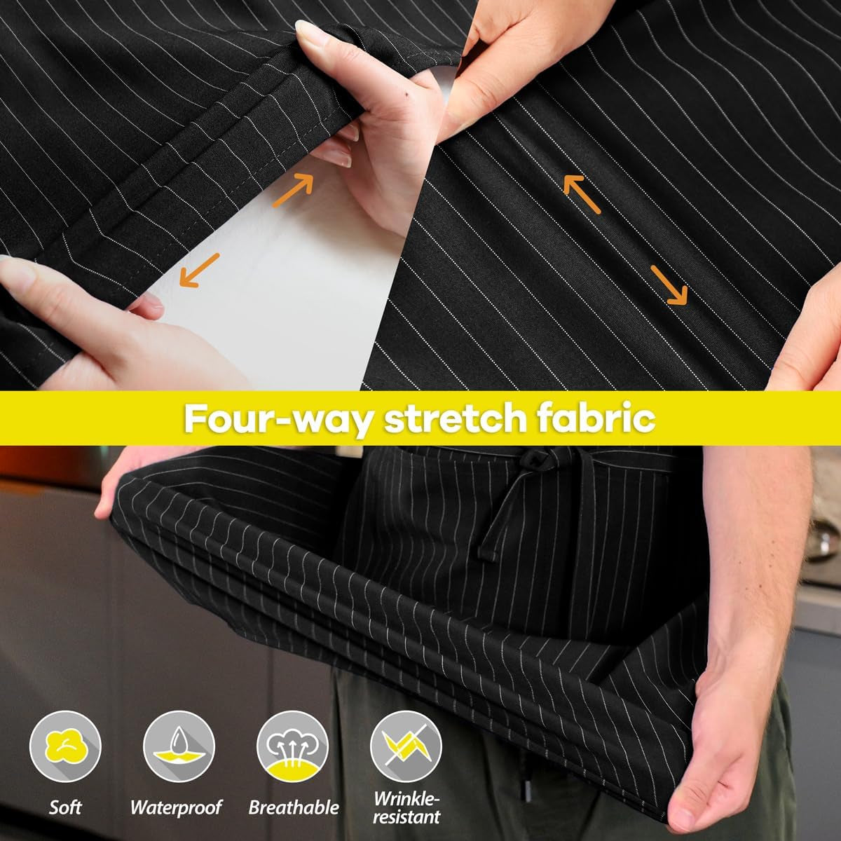ROTANET Stripe Stretch Apron for Men Women Chef Big and Tall Large Striped Aprons with Pockets for Kitchen Cooking Waterproof