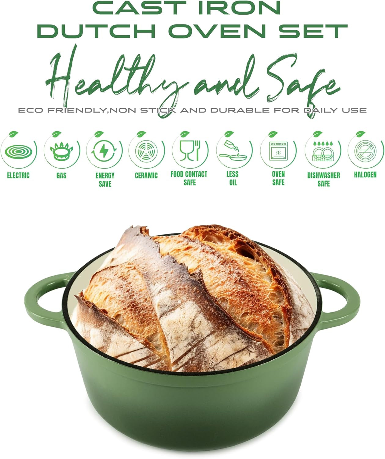 Healthy and Safe, Non-Stick Enameled 7-PCS SET of Cast Iron Dutch Oven Cookwares. Set Includes: 24Cm Dutch Oven Fry Pan, 18Cm, 21Cm, 24Cm Dutch Oven Cookwares with Lids, Gloves and Mills.