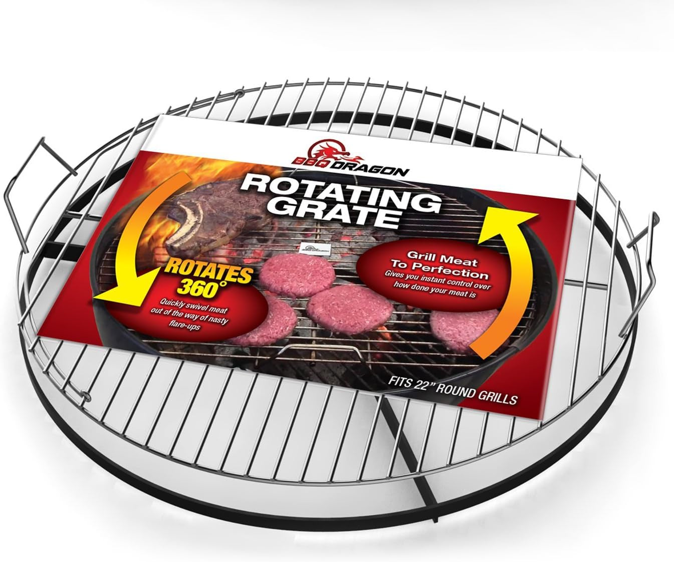 BBQ Dragon 22 Inch Rotating Grill Grate – Hinged Cooking Surface for Easy Charcoal Access – Heavy Duty 360° round Rotating Grate Replacement – Fits Weber Kettle & Other Charcoal Grills