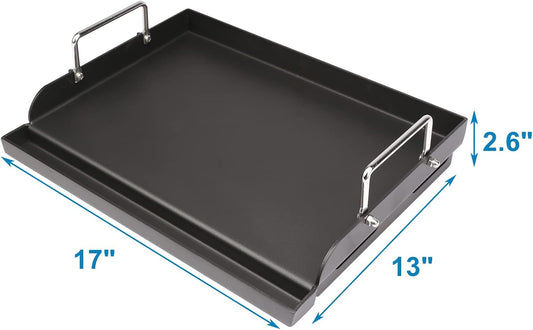 Utheer 17" X 13" Nonstick Coating Cooking Griddle for Gas Grill, Universal Griddle Flat Top Plate Insert with Grease Groove and Removable Handles for Charcoal/Gas Grills, Camping, Tailgating, Parties
