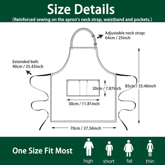 Black White Apron, Adjustable Chef Apron with 3 Pocket for Men Women Kitchen Cooking Dishwashing Cleaning (Polycotton)