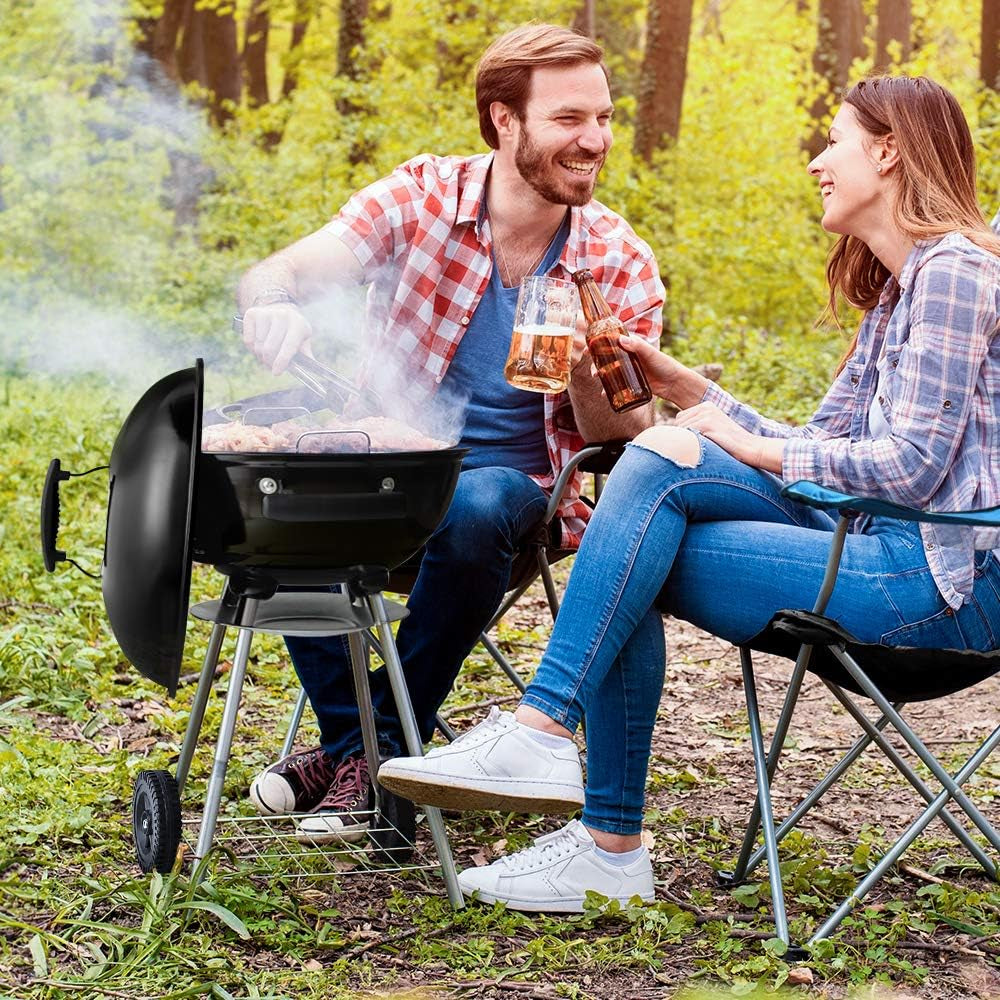 BEAU JARDIN 18 Inch BBQ Charcoal Grill for Outdoor Cooking Portable Smoker Camping Barbecue Coal Kettle Heat Preservation Dual Venting System Heavy Duty with Thickened Wheels for Small Patio Backyard