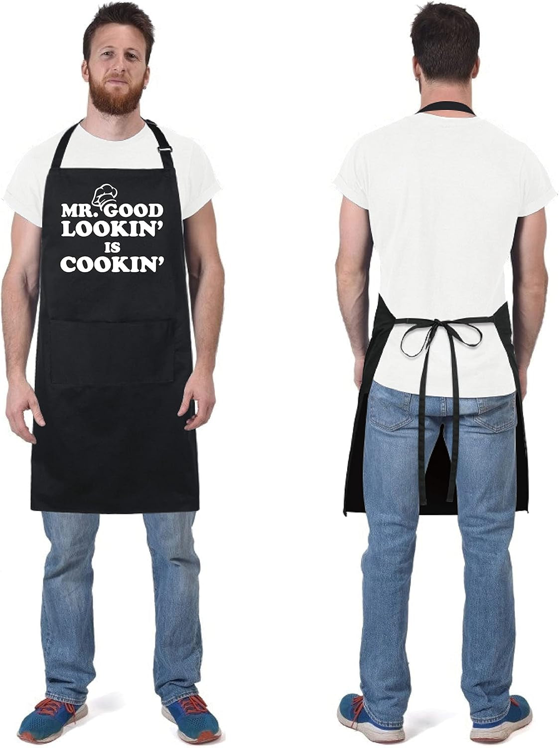 Xornis 100% Cotton Funny Apron with 2 Pockets for Men Women BBQ Grilling Adjustable Bib Black Aprons Gifts Cooking Kitchen