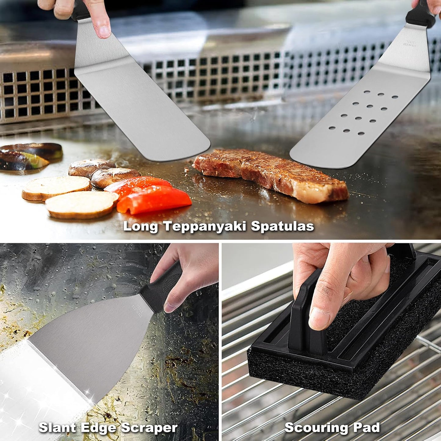 ROMANTICIST 19PCS Griddle Accessories Set - Flat Top Teppanyaki Spatula Set with Scraper, Basting Cover for Camp Chef- Home Cooking Griddle and Outdoor BBQ Gifts for Christmas