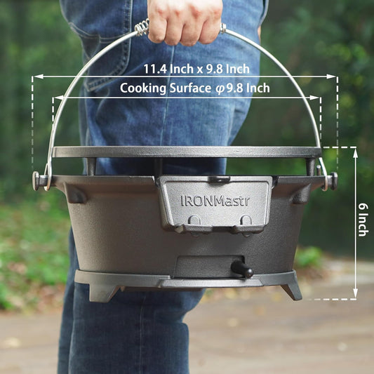Ironmaster Hibachi Grill Outdoor, 100% Cast Iron Grill, Mini Small Portable Charcoal Grill for Outdoor Camping Stove - 2 Heights, Air Control, Coal Door