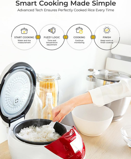 Cuckoo CR-0655F Rice Cooker & Warmer, 6 Cups, LCD Display 11-Menu Options - White, Turbo, Mixed, and Brown/Gaba Rice, Porridge, Steam Multi Cook, My Mode, 16-Various Cooking Methods, Sm, Red/White