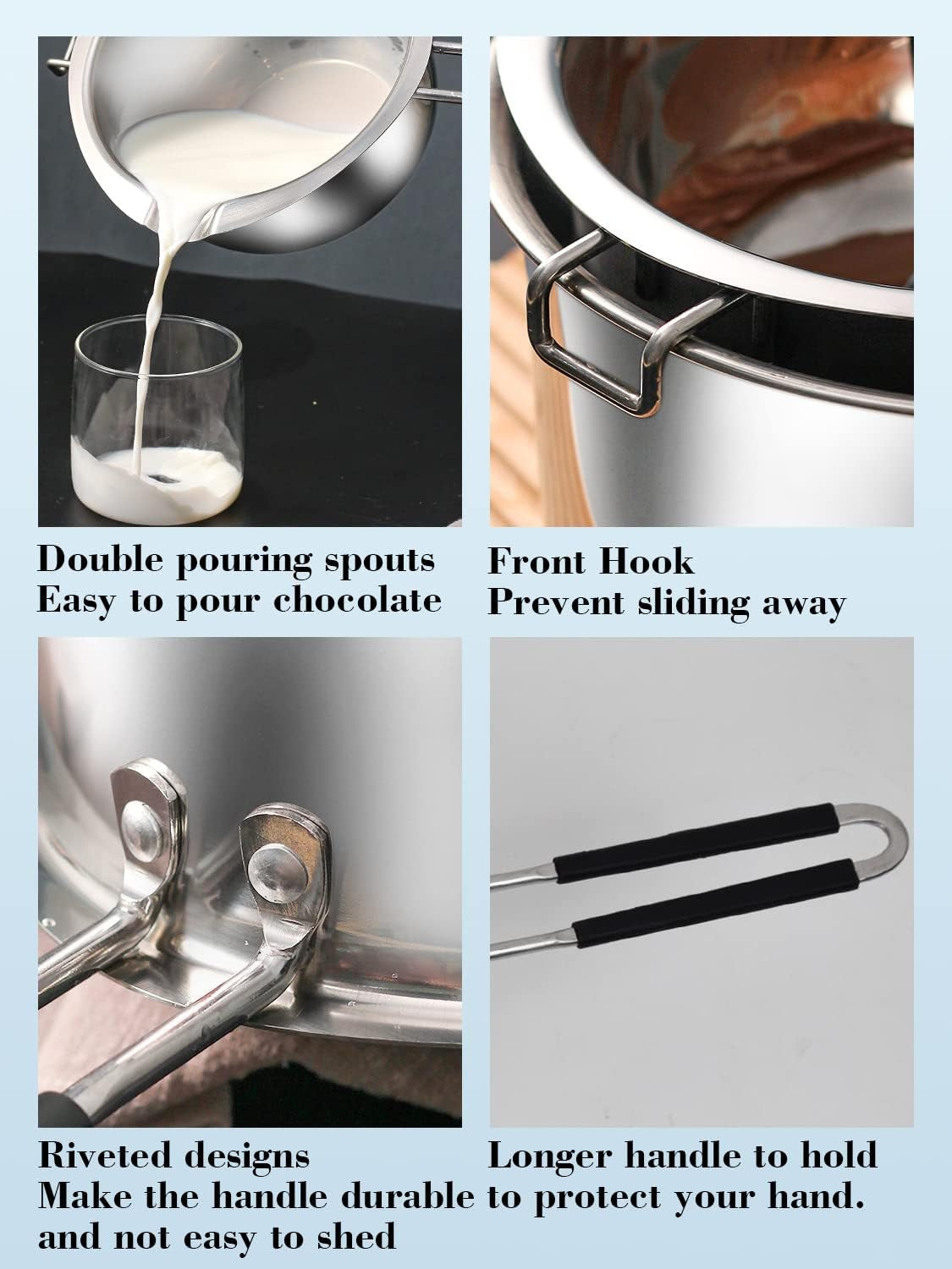 Double Boiler Pot 1200ML/1.1QT, Stainless Steel Chocolate Melting Pot for Melting Chocolate, Candy, Candle, Soap, Wax