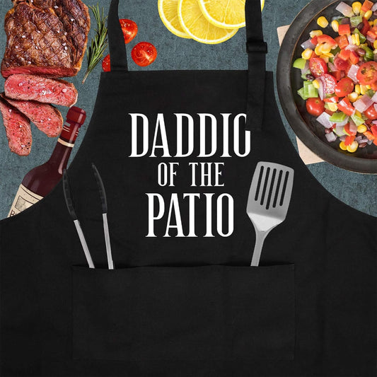 Miracu Grill Apron for Daddy - Daddio of the Patio - Dad Gifts from Daughter, Son - Funny Fathers Day, Birthday Gifts for Dad, Best Step Daddy, Father in Law - Papa Aprons for Grilling BBQ Cooking