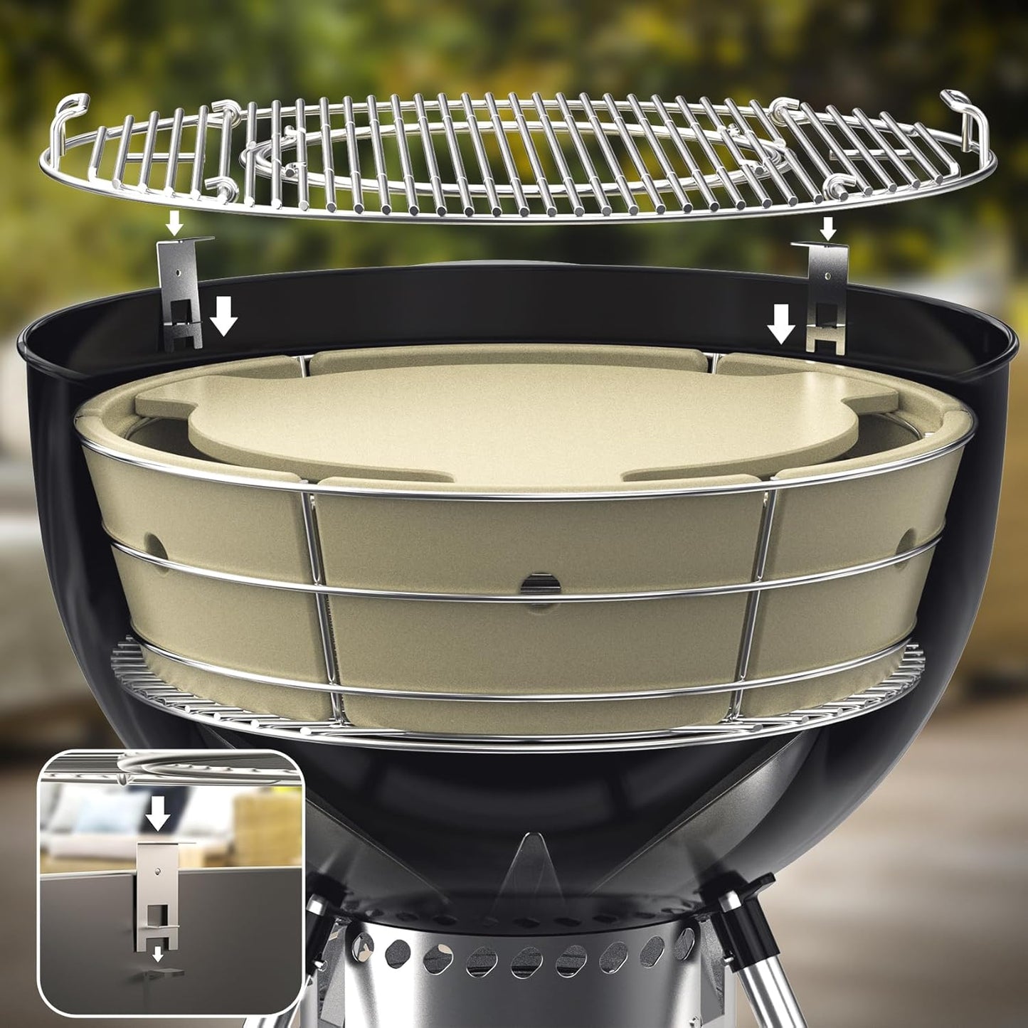Charkettle Charcoal Firebox Kit, Ceramic Basket with Heat Deflector Compatible with Weber 22-Inch Kettle Charcoal Grills