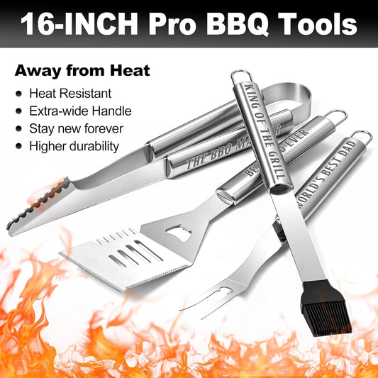 Fathers Day Dad Gifts from Daughter, Grilling Accessories, Heavy Duty Stainless Steel Grill Set BBQ Grill Tools for Outdoor Grill with Aluminum Case, Camping Grill Utensils Set Ideal Grilling Gifts