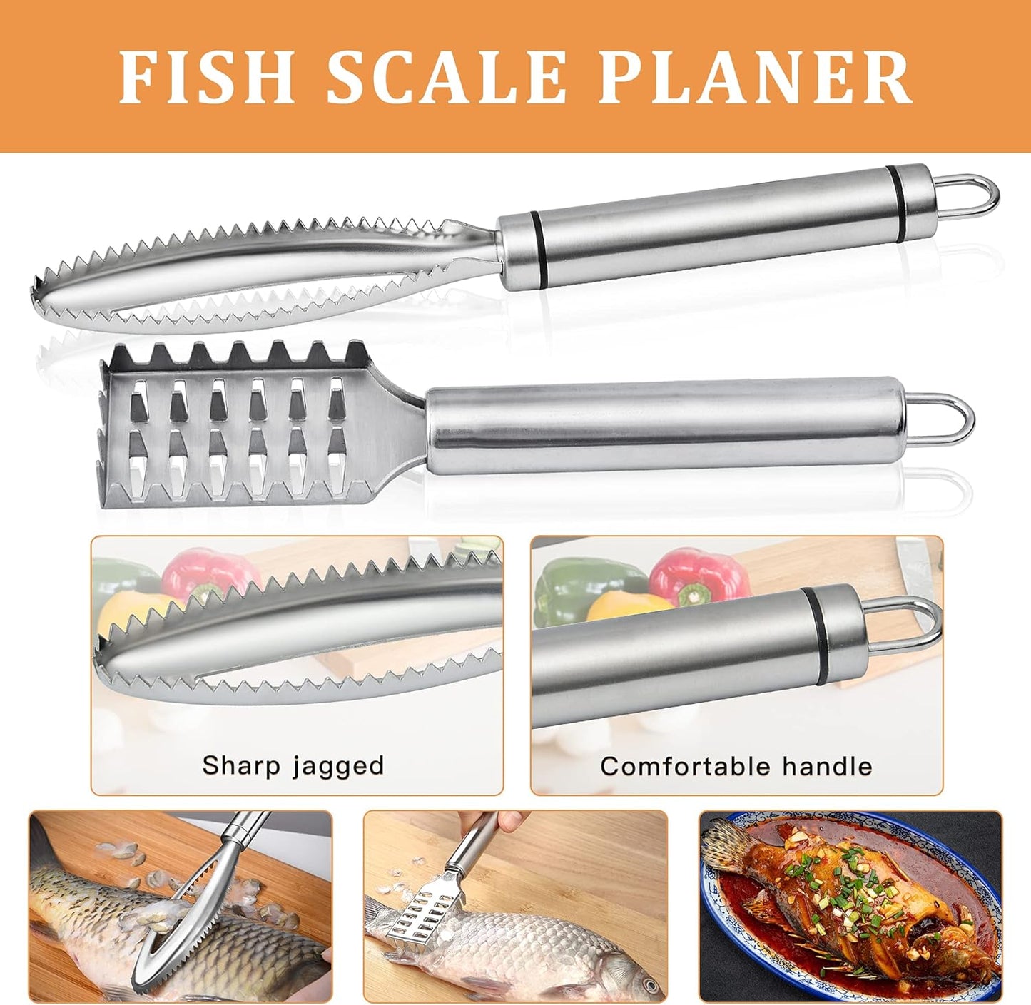 7 Pieces Fish Scaler Brush Remover with Gray Mitten, Stainless Steel Sawtooth Remover Removing Peeler Cleaning Tool Fish Shape Tweezers for Fish Scales Removing Peeling