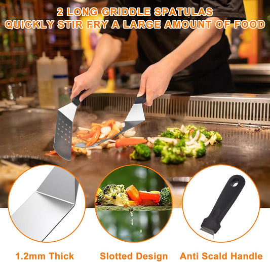 Latiret Griddle Accessories Kit, 24Pcs Grilling Accessories Set for Blackstone and Camp Chef, Flat Top Griddle Accessories Set with Scraper, Enlarged Spatulas, Basting Cover, White Elephant Gifts