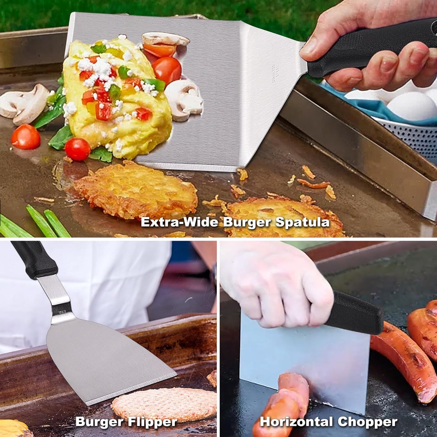 ROMANTICIST 19PCS Griddle Accessories Set - Flat Top Teppanyaki Spatula Set with Scraper, Basting Cover for Camp Chef- Home Cooking Griddle and Outdoor BBQ Gifts for Christmas