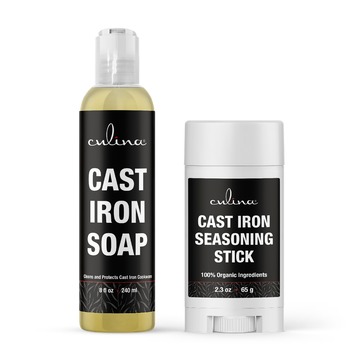 Culina Cast Iron Seasoning Stick & Soap Set | All Natural Ingredients | Best for Cleaning, Non-stick Cooking & Restoring - Livananatural