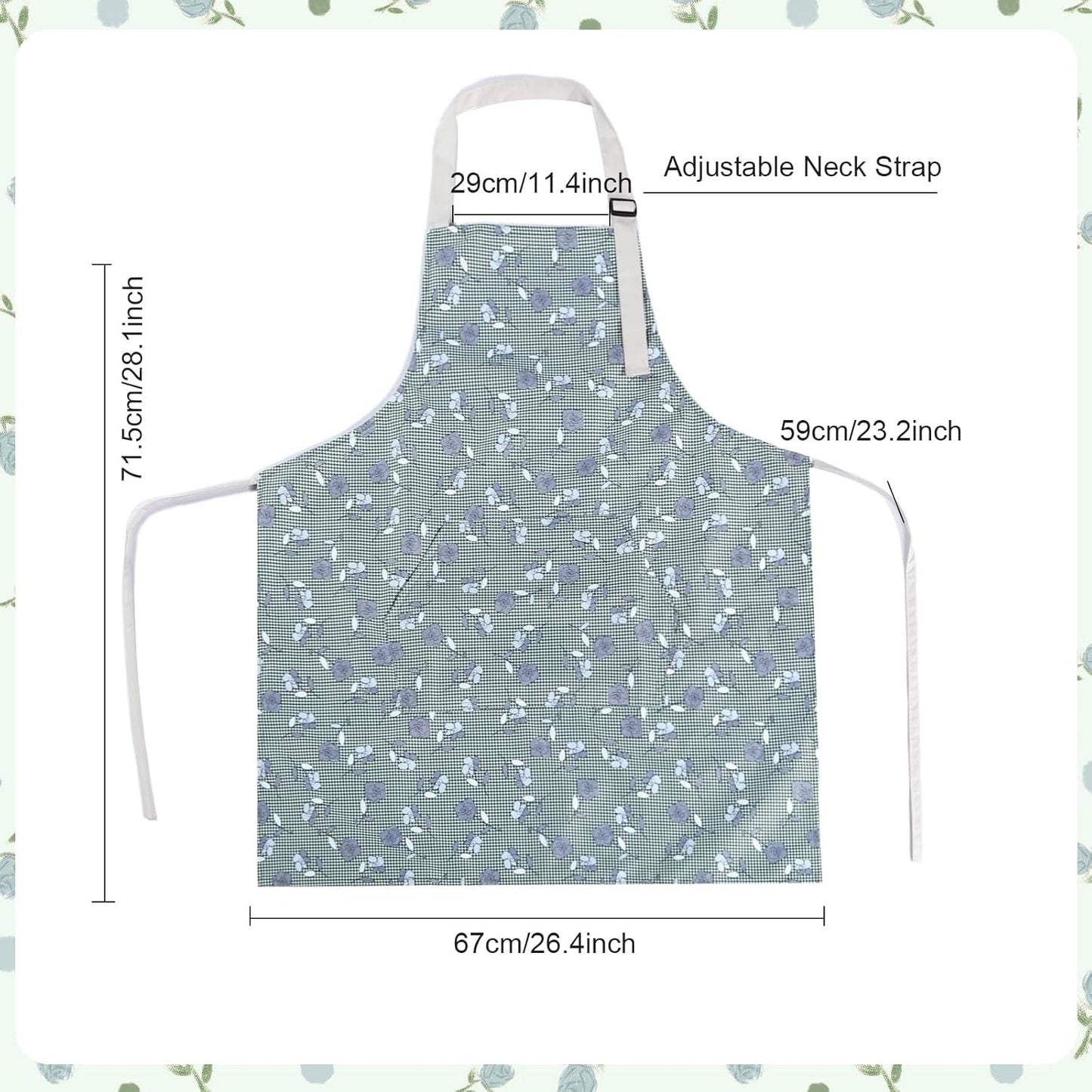 Apron for Women with Pockets, 3 Pcs Waterproof Floral Apron with Adjustable Neck Strap for Cooking, Baking, Gardening, Art Craft