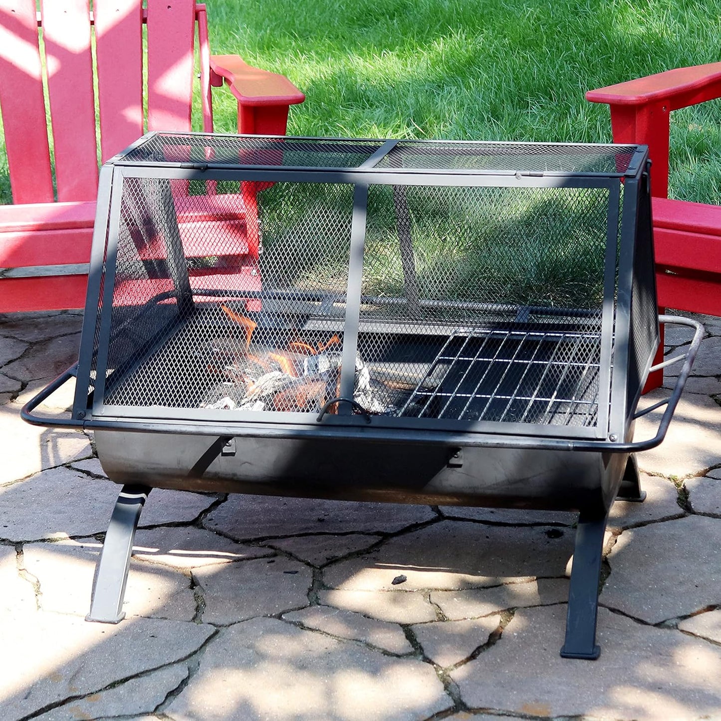 Sunnydaze 36-Inch Northland Steel Outdoor Fire Pit - Outdoor Fireplace for Patio with Grill, Spark Screen, and Protective Cover