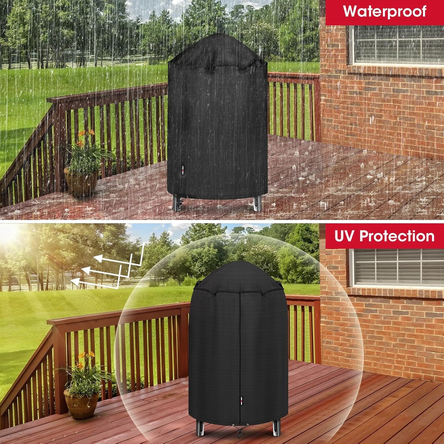 Unicook round Smoker Cover 30 Inch for Charcoal Kettle Grills, BBQ Grill Cover, Waterproof Vinyl Exterior with Polyester Lining, Compatible with Pit Barrel Cooker, Char-Griller and Akorn Kamado Etc.