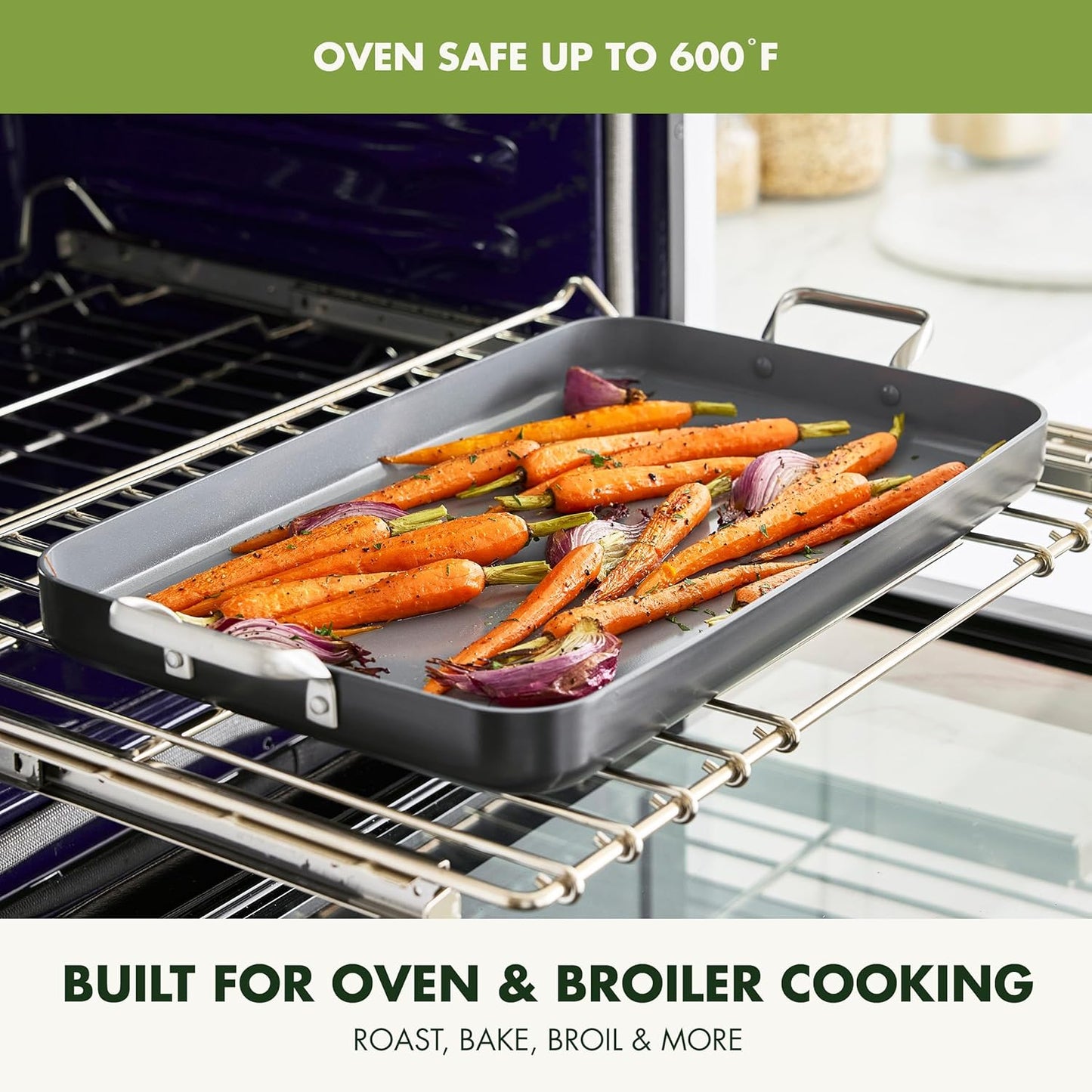 Greenpan Valencia Pro 18" X 11" Double Burner Griddle Pan, Induction Suitable, Ceramic Nonstick Pfas-Free, Rectangular Stovetop Cookware, Stainless Steel Handles, Dishwasher, Oven & Broiler Safe, Gray