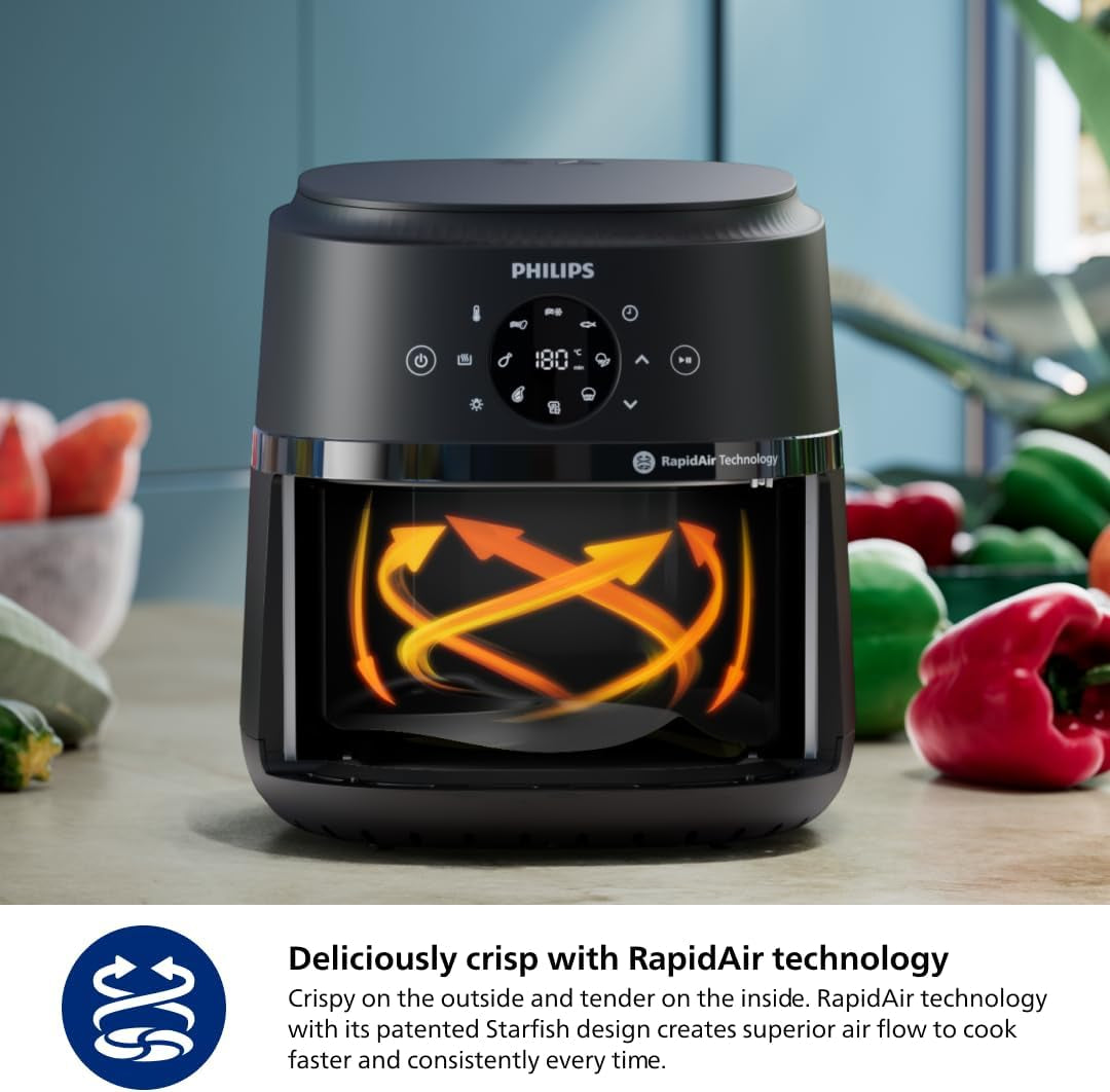 Philips 2000 Series Airfryer - 4.4 Qt (4.2 L) Pan, 13 Cooking Functions, Rapidair Technology, Healthy Cooking with 90% Less Fat, Efficient & Fast (NA220/00), 9.8 Pounds Weight