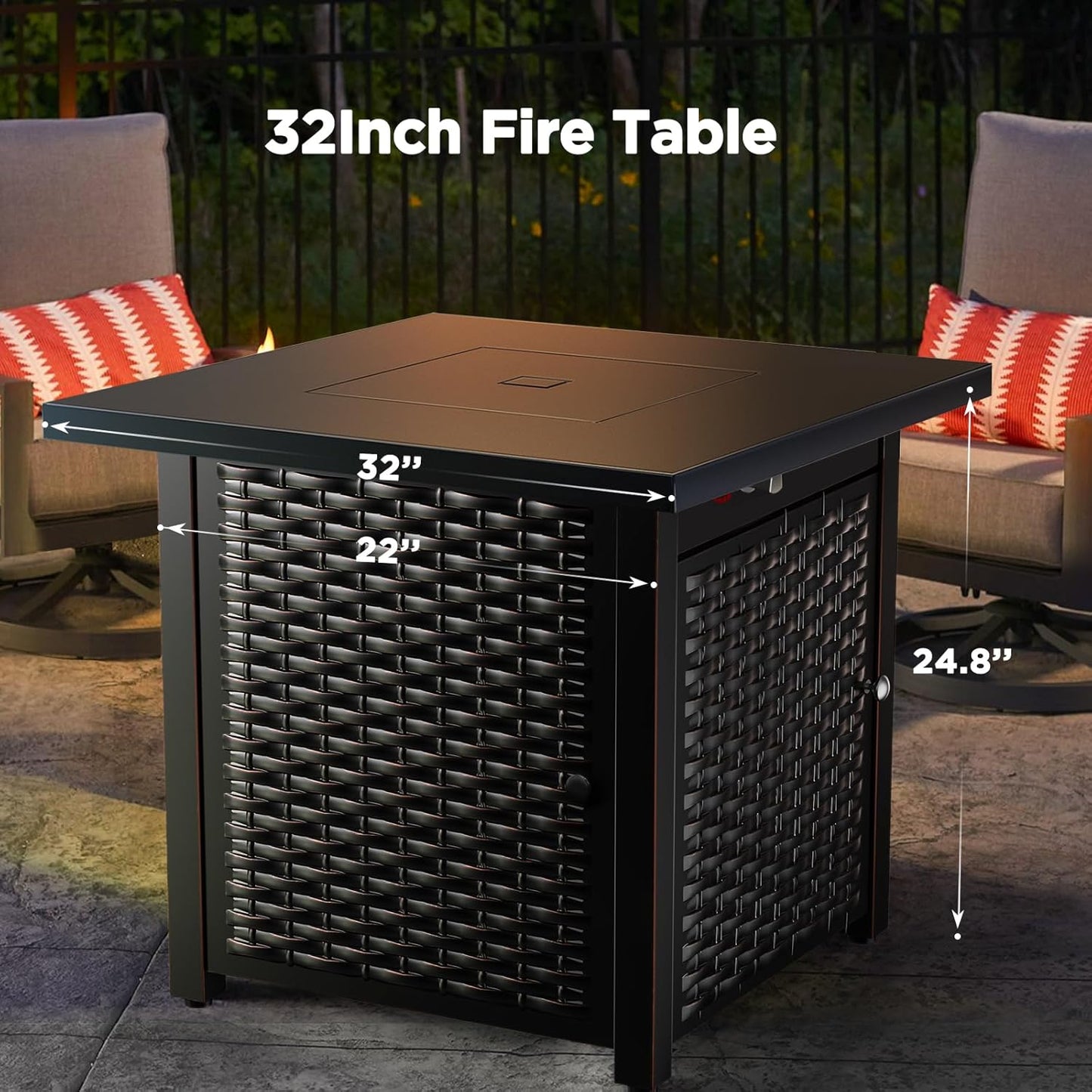 Ciays 32 Inch Propane Fire Pit, Csa-Listed Outdoor Gas Fire Pits 50,000 BTU Steel Fire Pit Table with Lid, Add Warmth and Ambience to Gatherings and Parties on Patio Deck Garden, Black,Cifpt4B