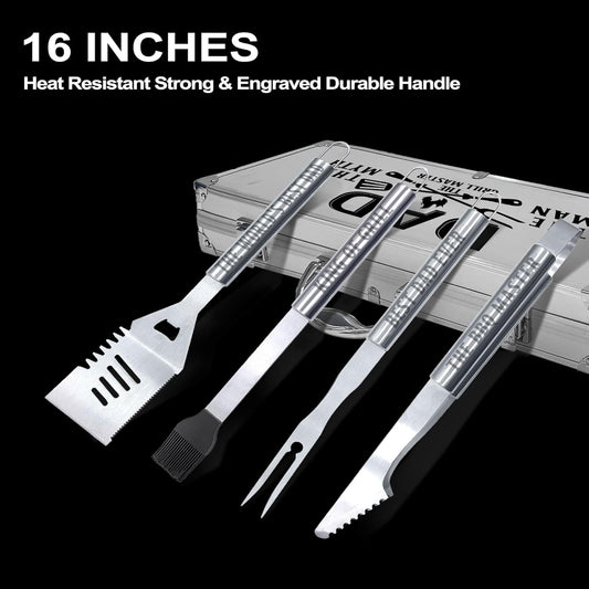 Dad Gifts, Fathers Day Dad Gifts from Daughter Son Heavy Duty Grilling Accessories Kit for Backyard BBQ, Dad Birthday Gift Thick Stainless Steel Grill Utensils with Non-Slip Handle Tool Grill Present