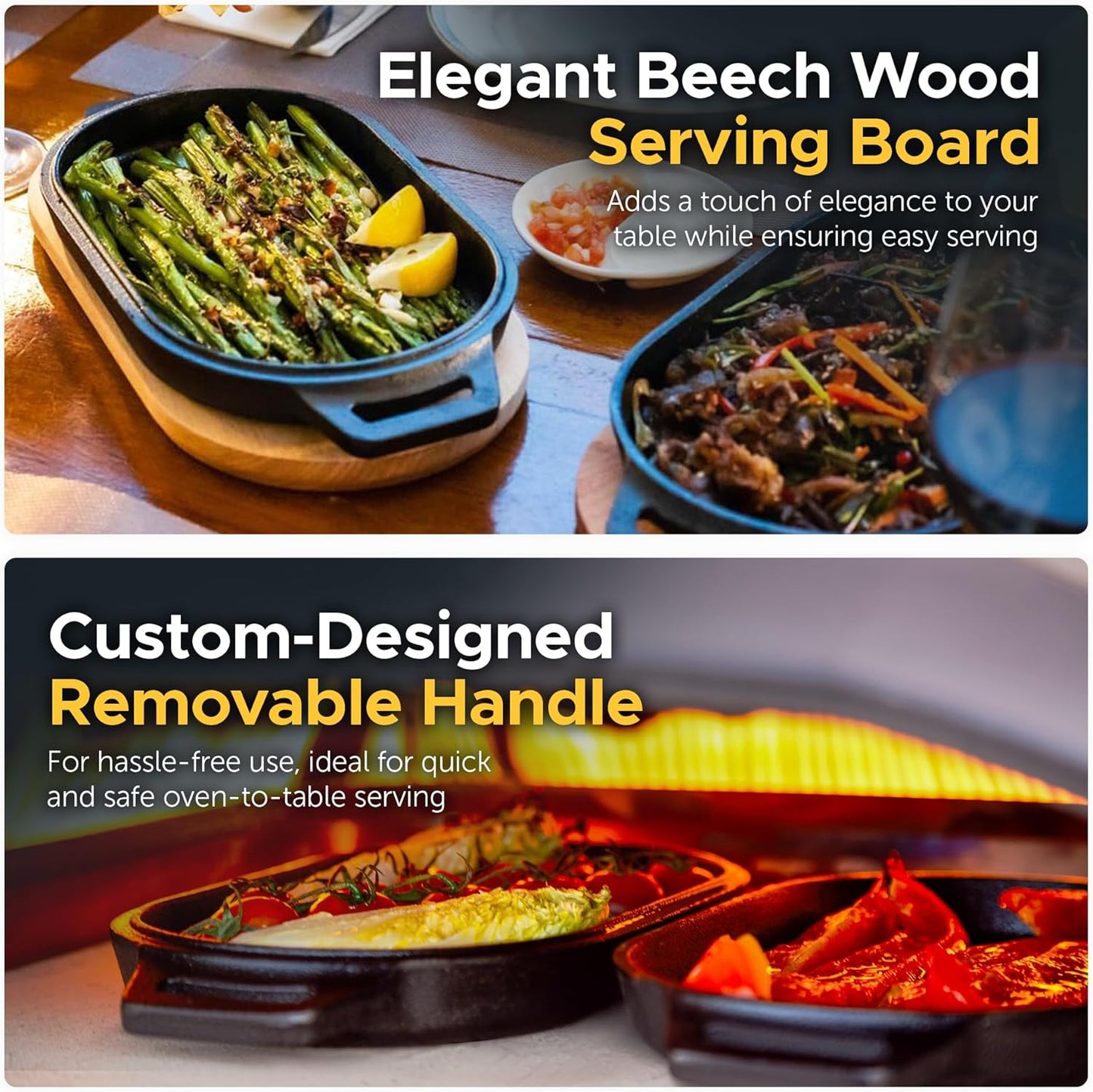 Ooni Cast Iron Grizzler Pan - Grill Frying Pan, 12" X 6" Griddle Plate with Removable Handle and Bamboo Trivet, Pre-Seasoned Non-Stick Oven Safe Cookware, Pizza Oven and BBQ Accessories