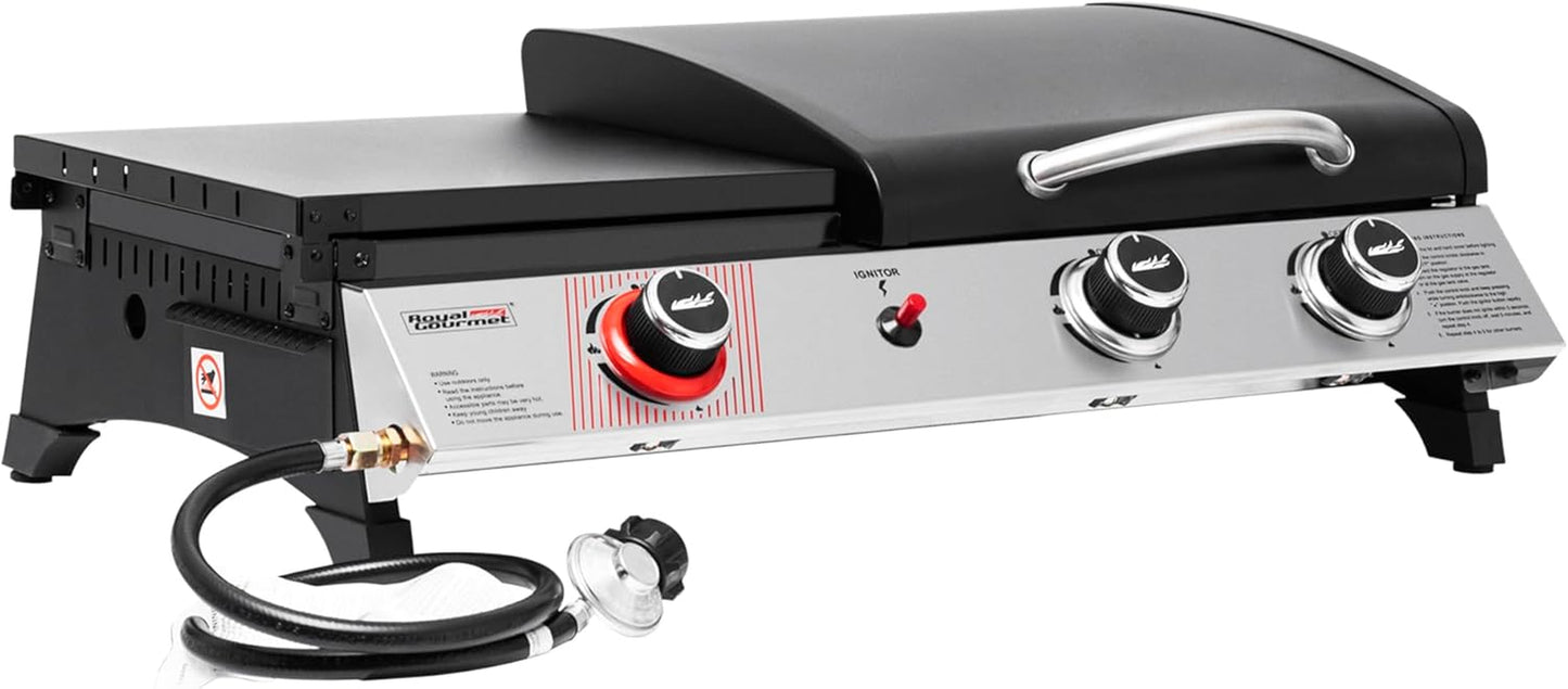 Royal Gourmet PD1305H 3-Burner Propane Gas Grill and Griddle Combo with Lid, 3-In-1 Grill Griddle Combo with 29,000 Btus Output for Outdoor Cooking, 364 Sq. In. Cooking Area, Silver & Black