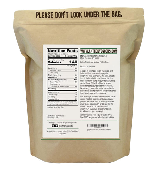Anthony'S Premium White Rice Flour, 3 Lb, Gluten Free, Non GMO