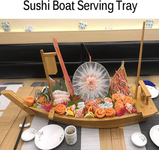 20 Inch Wooden Sushi Boat Serving Tray, Large Sushi Boat Plate for Sashimi Board Seafood Party, Great for Sushi Restaurant or Home (20.4Inch/52Cm)