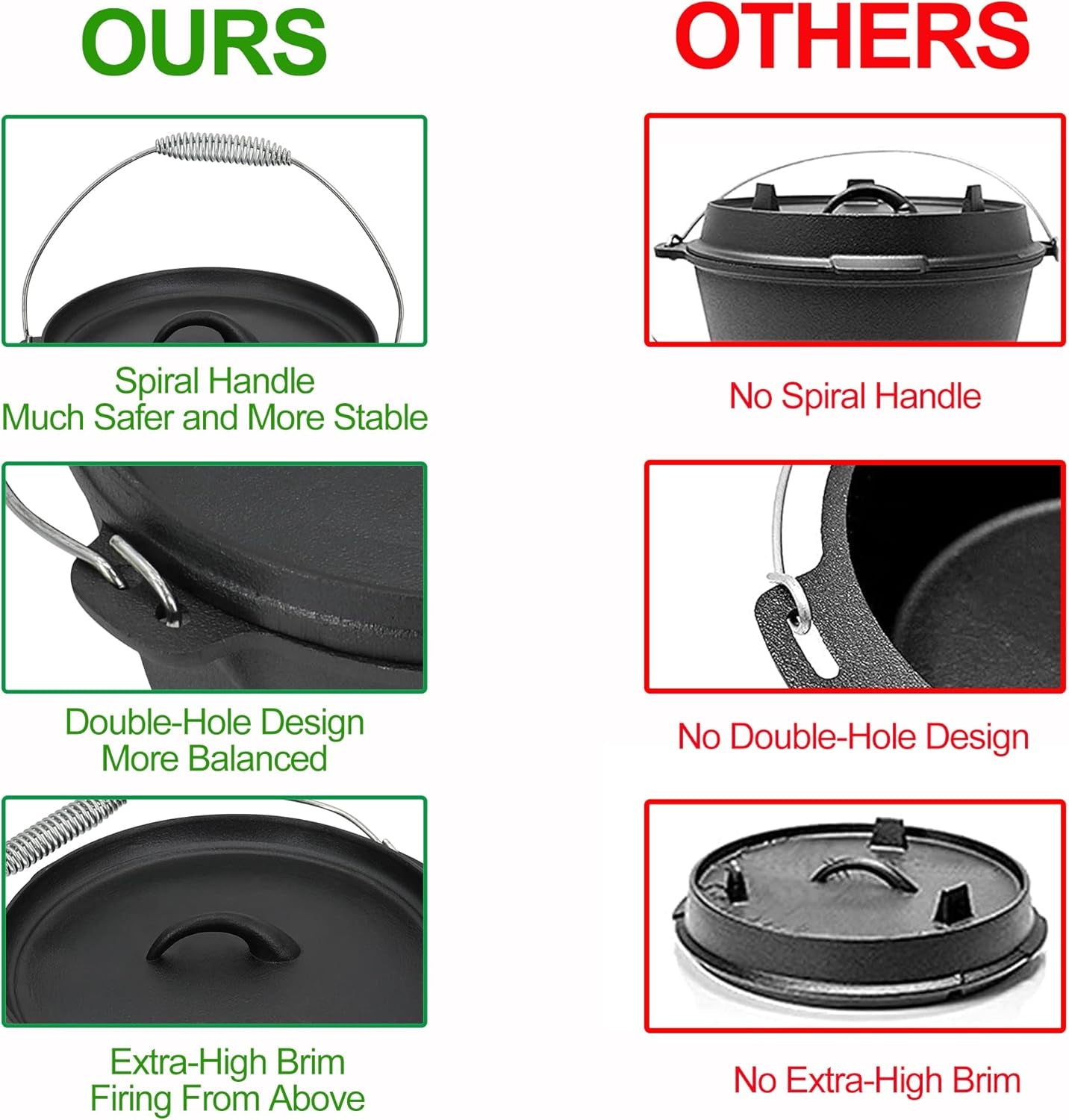 8 Piece Pre-Seasoned Dutch Oven Cooking Set Cast Iron Camping Kitchen Cookware Bakeware Skillets & Square Grill Pan W/Vintage Carrying Wood Box for Ourdoor Home BBQ Baking