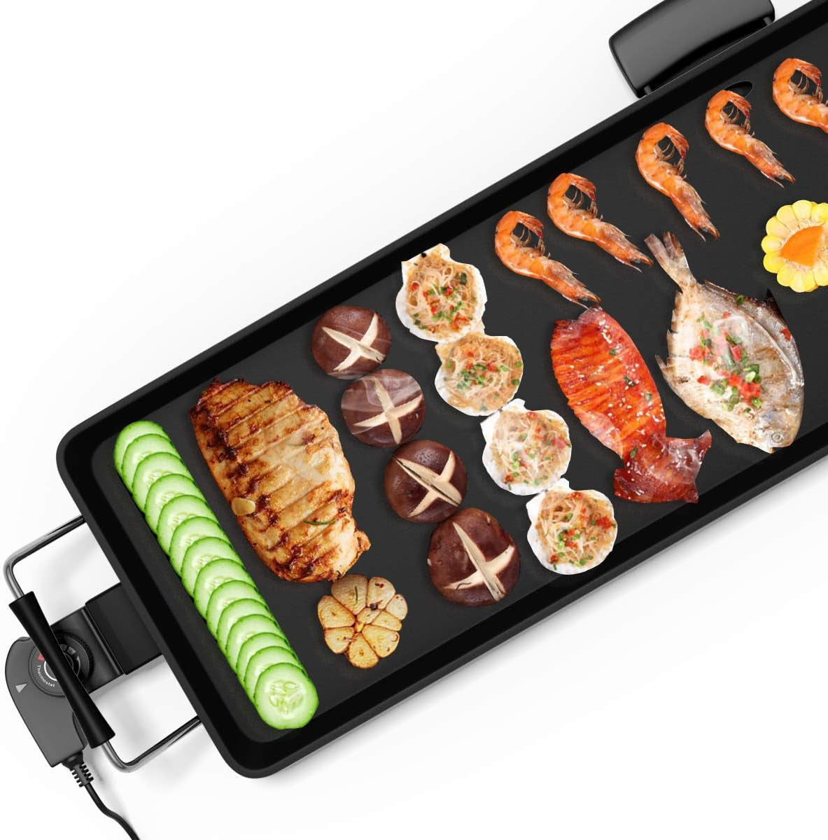 Costzon 35" Electric Griddle Teppanyaki Grill BBQ, Nonstick Extra Large Griddle Long Countertop Grill with Adjustable Temperature & Drip Tray, Indoor Outdoor Cooking Plates for Pancake Barbecue