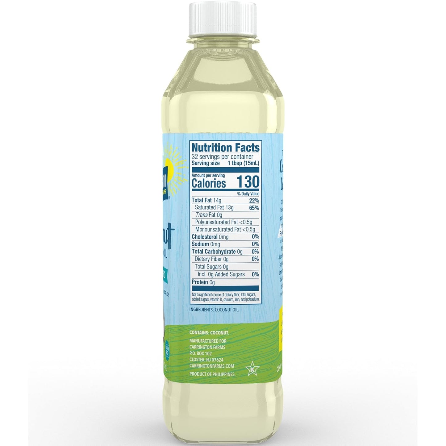 Carrington Farms Organic Liquid Coconut Oil - Gluten Free & Non-Gmo - Nutrient Dense Alternative for Baking & Cooking (16Oz)