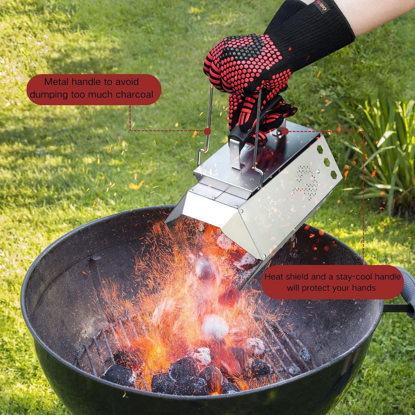 Onlyfire Stainless Steel Charcoal Chimney Starter, BBQ Chimney Starter for Charcoal Grill and Barbecues, Sturdy and Easy to Use BBQ Grill Tools