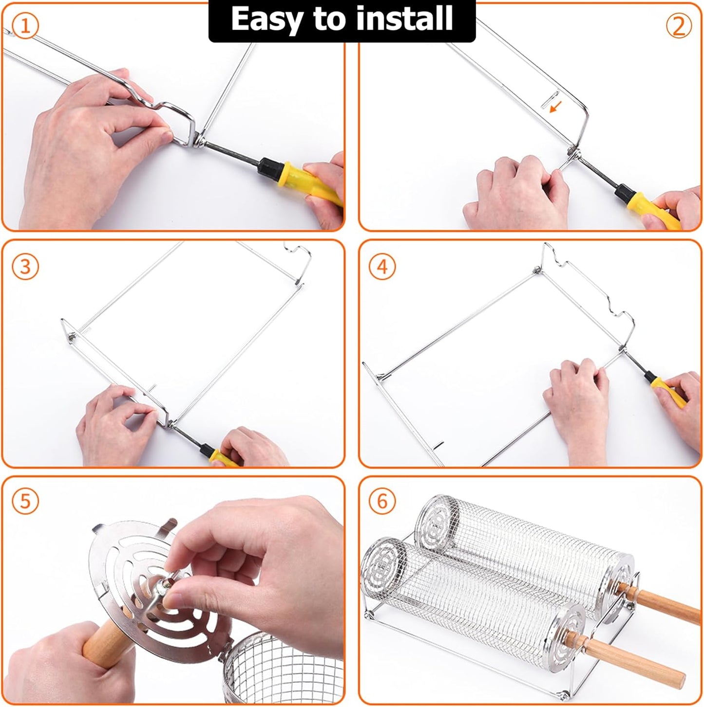 Rolling Grilling Baskets for Outdoor Grill Bbq Stainless Steel Holder Barbecue Cylinder Cage Cooking Accessories for Veggies Vegetable Camping, Birthday Gift for Men Dad Husband Him Fathers Day Papa