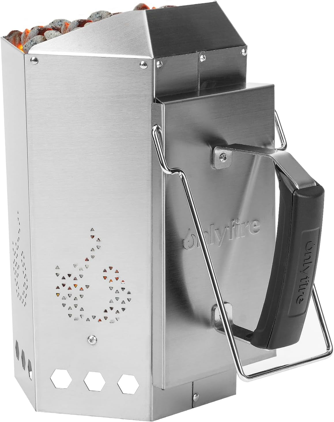 Onlyfire Stainless Steel Charcoal Chimney Starter, BBQ Chimney Starter for Charcoal Grill and Barbecues, Sturdy and Easy to Use BBQ Grill Tools