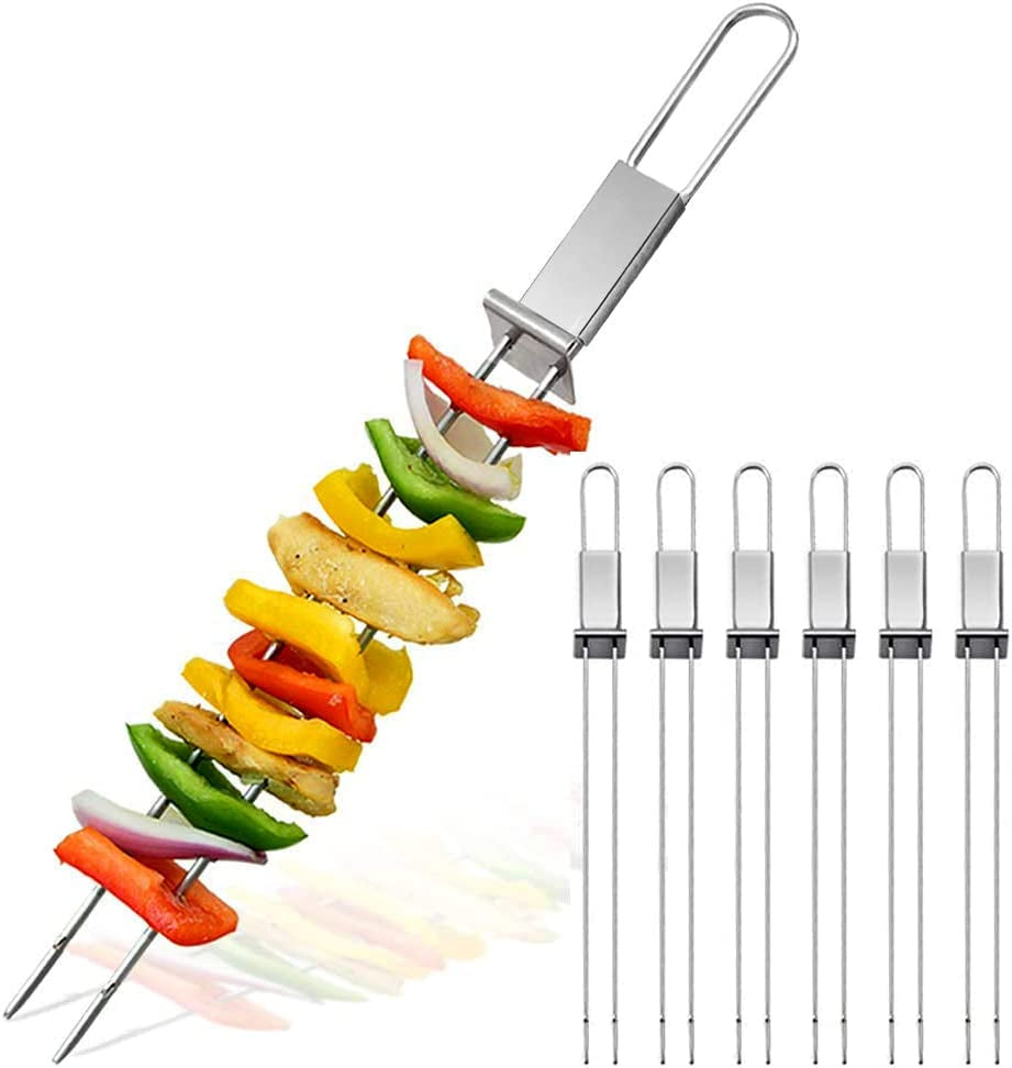 Barbecue Skewers, CMYK 6-Pack 13" Stainless Steel Grilling Skewers with Slider, Reusable Metal BBQ Shish Kabob Skewers Sticks