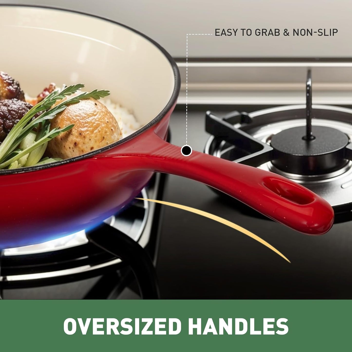 Kitchen Academy Enameled Cast Iron Cookware Set - 7 Piece Pots and Pans Set Nonstick - Skillet, Deep Frying Pan, Wok,Saucepan and Dutch Oven, Heavy Duty Oven Safe up to 500° F or on All Stovetop