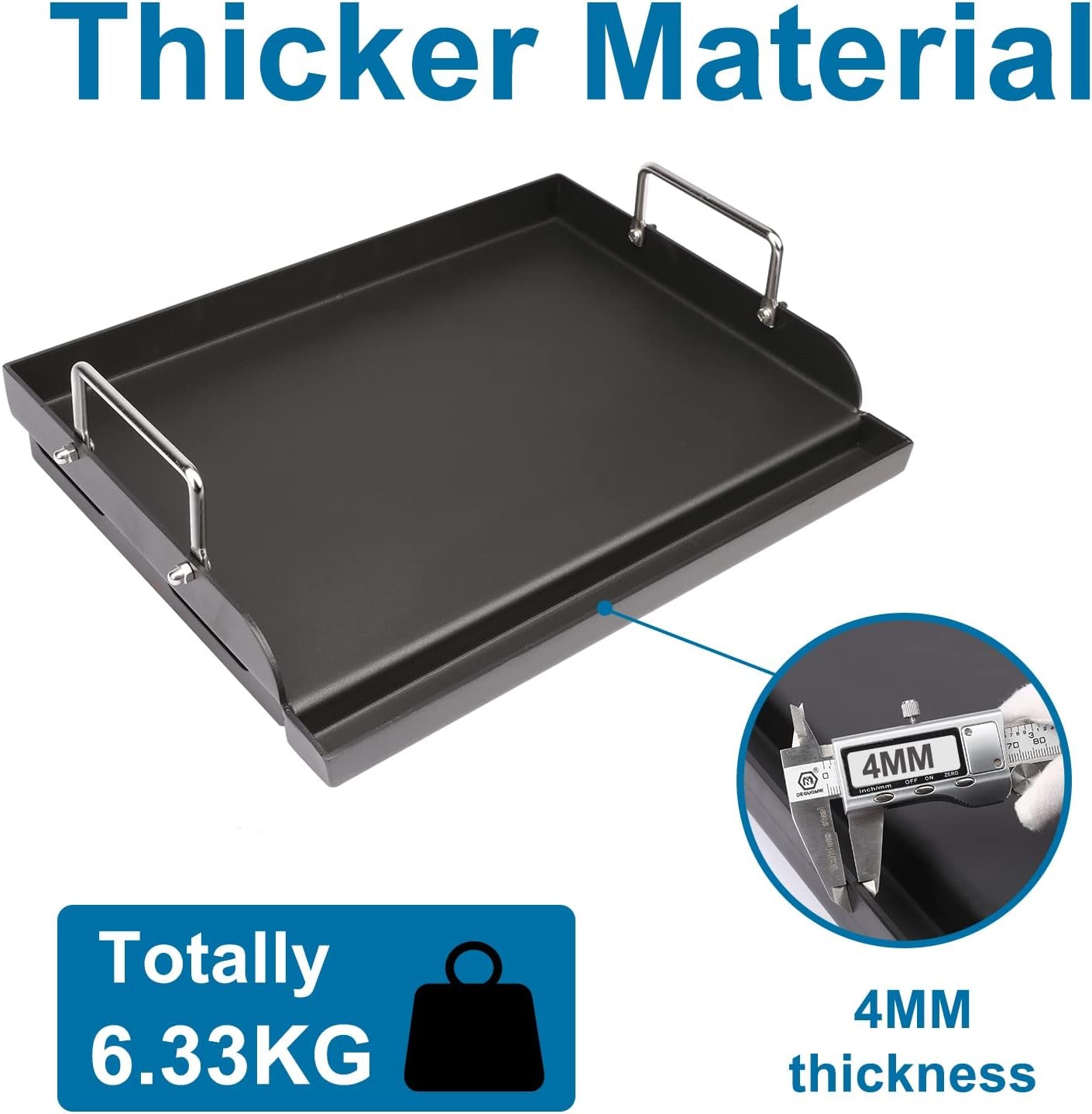 Utheer 17" X 13" Nonstick Coating Cooking Griddle for Gas Grill, Universal Griddle Flat Top Plate Insert with Grease Groove and Removable Handles for Charcoal/Gas Grills, Camping, Tailgating, Parties