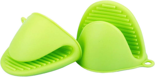 2 Pairs Mini Oven Gloves Silicone Heat Resistant Cooking Pinch Mitts Potholder for Kitchen Cooking & Baking (Green and Rose Red)