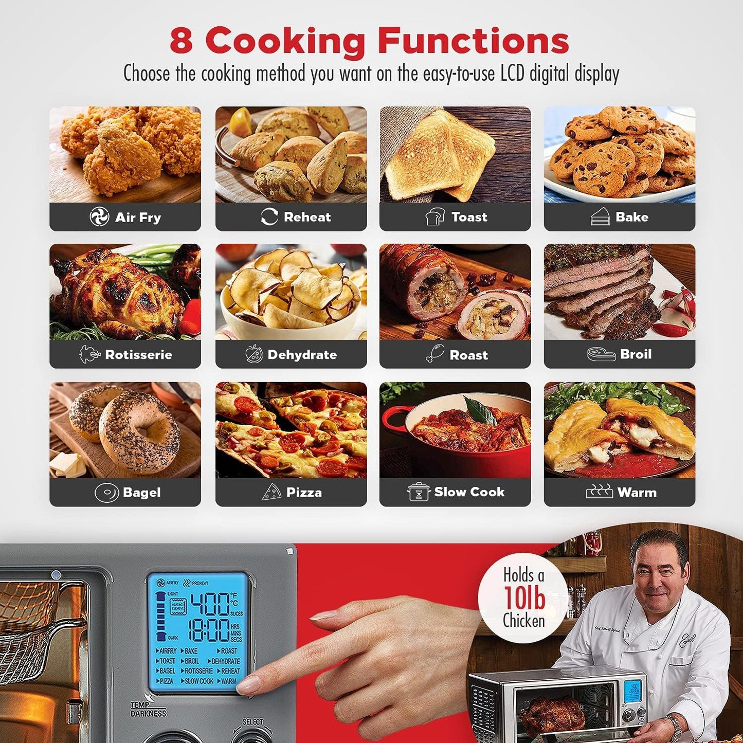 Emeril Lagasse Everyday 360 Stainless Steel Air Fryer, 360° Quick Cook Technology, XL Capacity, 9-In-1, 12 Pre-Set Cooking Functions Including Bake, Rotisserie, Broil, Pizza, Slow Cook, Toaster