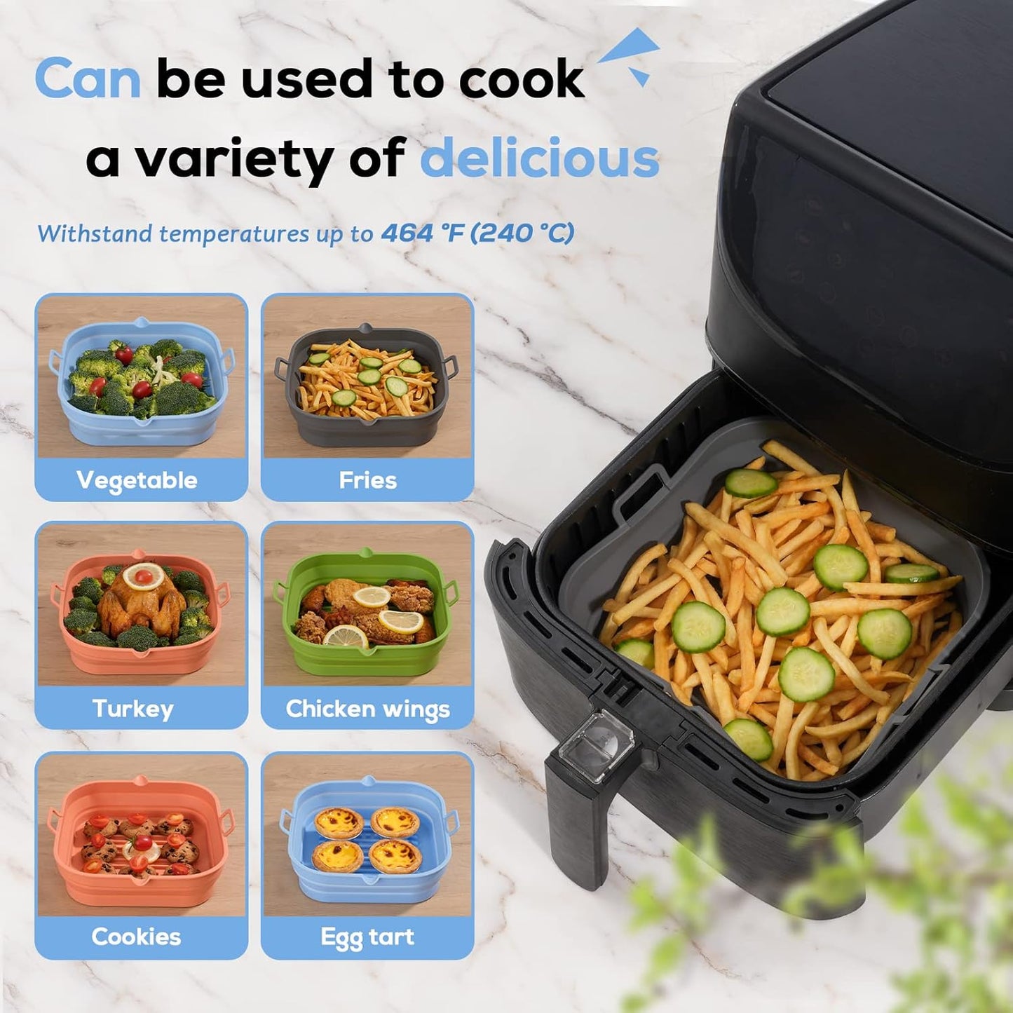 Silicone Air Fryer Liners Square - Reusable Airfryer Collapsible Basket - Easy to Clean Air Fryers Pot for 5.8 to 8 Qt Baking Tray Oven Accessories, 8.5 Inch Large