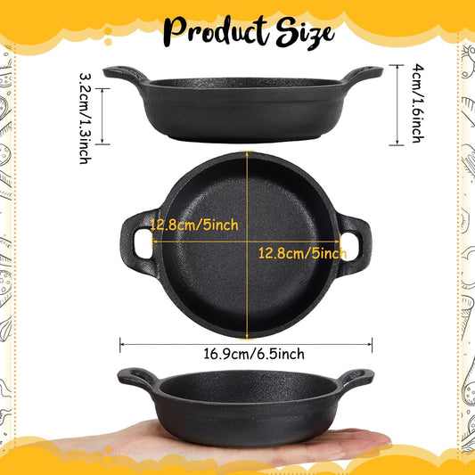 Mini Cast Iron Skillets 5 X 5 X 1.3 Inch Cast Iron Pan Small Ramekin Set Black Casserole Dish Cookware Oven Safe Mini Skillets for Kitchen Indoor Outdoor Picnic (6 Pack)