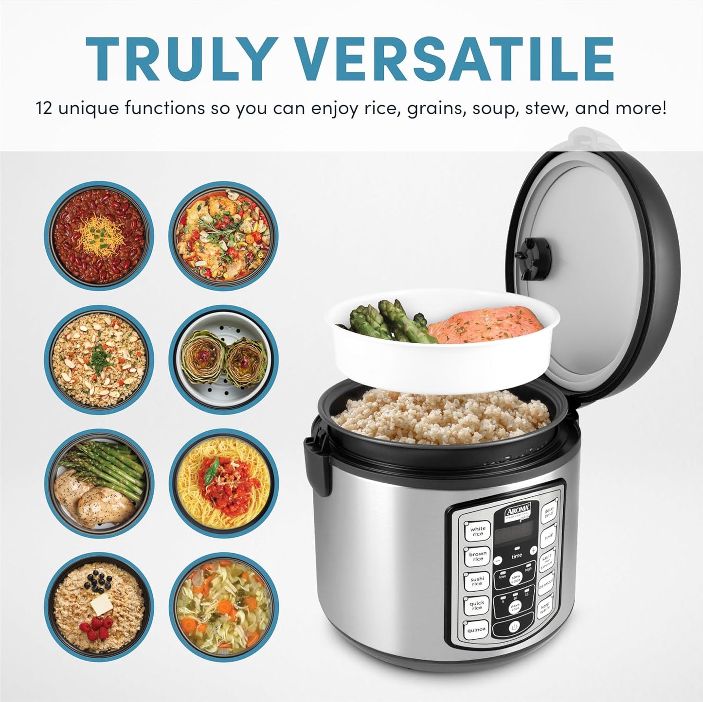 Aroma Housewares Professional plus ARC-5000SB 20 Cup (Cooked) Digital Rice Cooker, Food Steamer, Slow Cooker, Stainless Exterior/Nonstick Pot, Silver, Black, 10-Cup Uncooked/20-Cup Cooked/4Qt