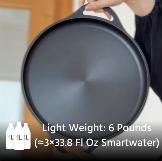 12 Inch Lightweight Pre-Seasoned Cast Iron Griddle with Cleaning Kit - Smooth Polished Surface, Easy to Clean Cast Iron Skillets Use in the Oven, on the Stove or Grill, over a Campfire