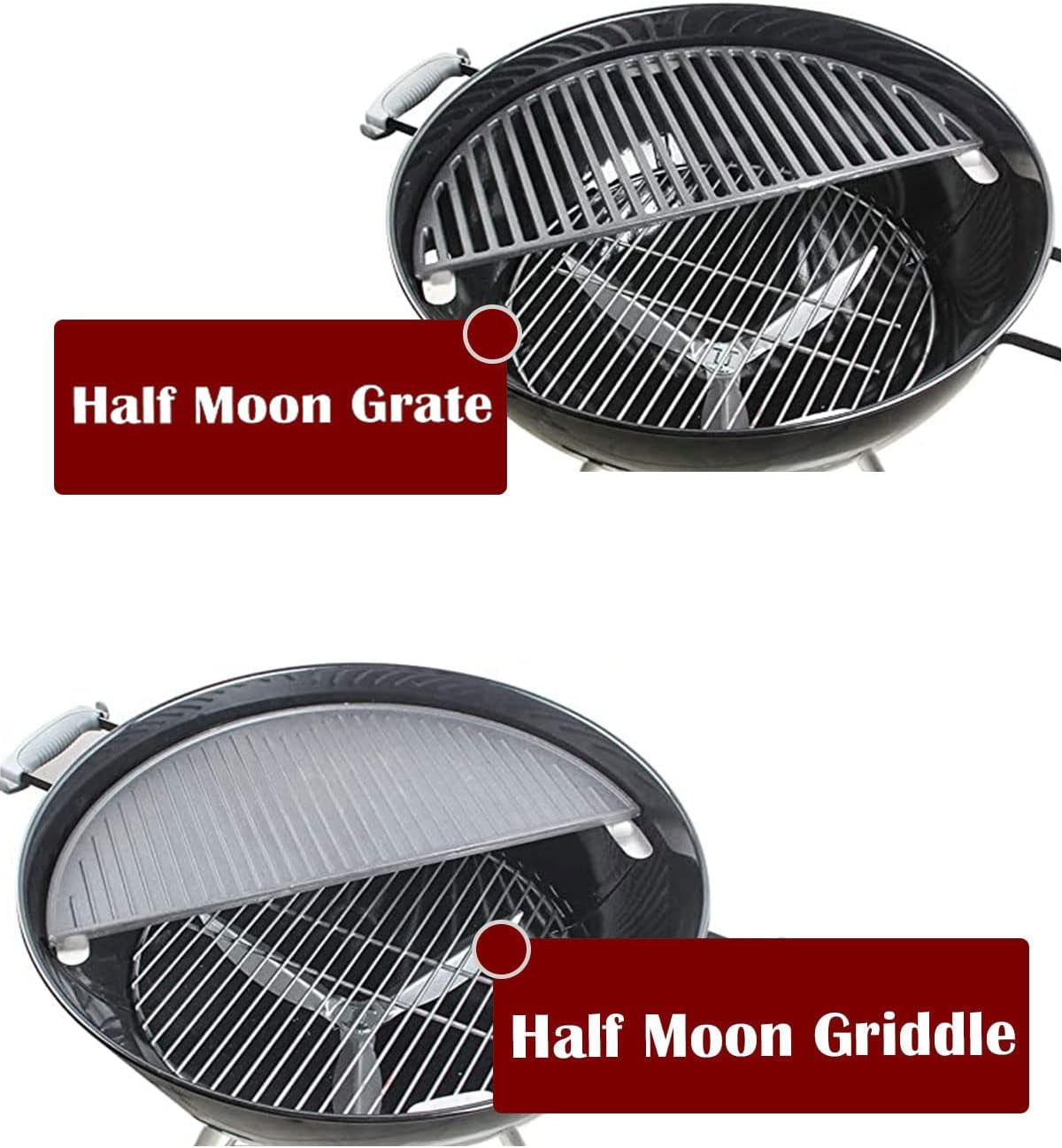 Kamaster 22" Half Moon Cast Iron Cooking Grate Grill Accessory Replaces for Weber Charcoal Grill Half Moon Grate+Griddle+4 Support Extension,Cooking Grate for Weber 22