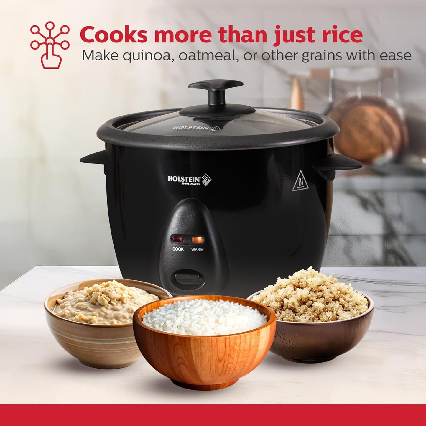 Holstein Housewares 16-Cup Cooked (8-Cup Uncooked) Rice Cooker, Black – One-Touch Operation with Cook & Keep Warm Functions, Perfect for Rice, Quinoa, Oatmeal, Stews & Grains