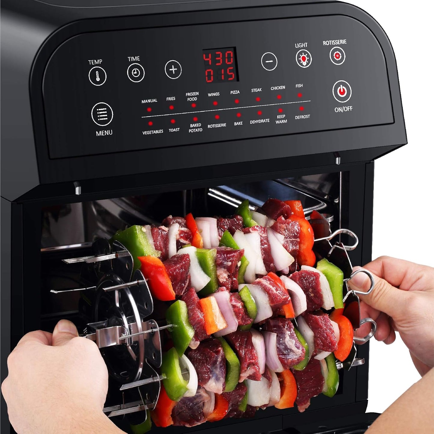 Gowise USA GW44800-O Deluxe 12.7-Quarts 15-In-1 Electric Air Fryer Oven with Rotisserie and Dehydrator + 50 Recipes QT, Black/Silver