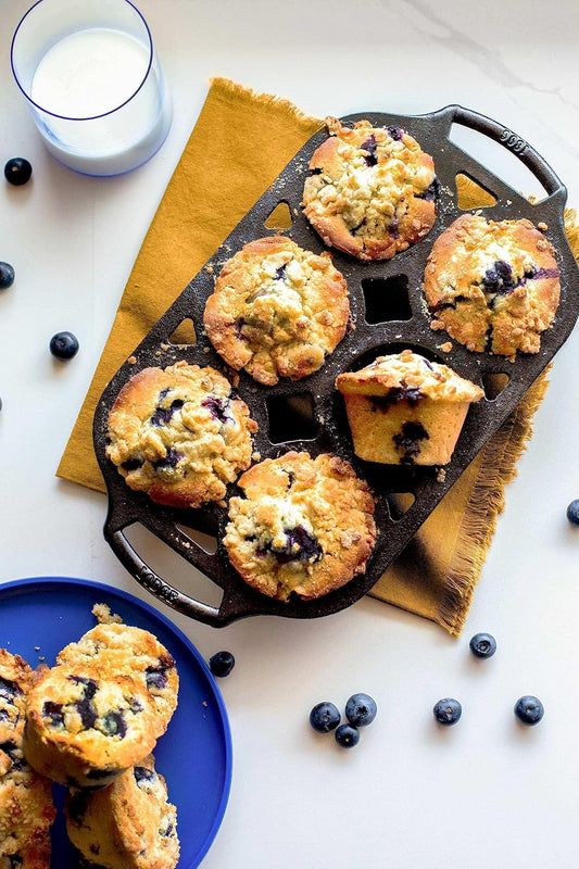 Lodge Seasoned Cast Iron Muffin Pan, 6 Impressions , 12.69", Black