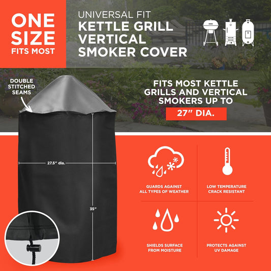 Mr. Bar-B-Q Universal Fit Kettle BBQ Grill & Smoker Cover, round Barbecue Grill Covers, Heavy Duty Waterproof Smoker Cover (27.5” Diameter X 35” Tall)